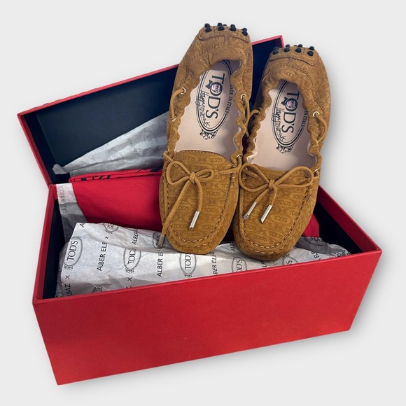 TOD'S Happy Moments Alber Elbaz Tan Loafers Moccasins Leather Size 37.5 - Picture 1 of 6